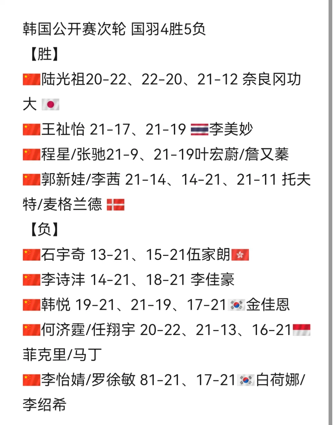 包含韩国羽毛球队出色表现跻身前四的词条